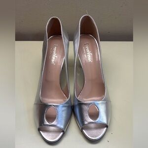 EMMA VIANI MADE IN ITALY LEATHER Silver High Heel Peep-Toe Pumps made in Italy